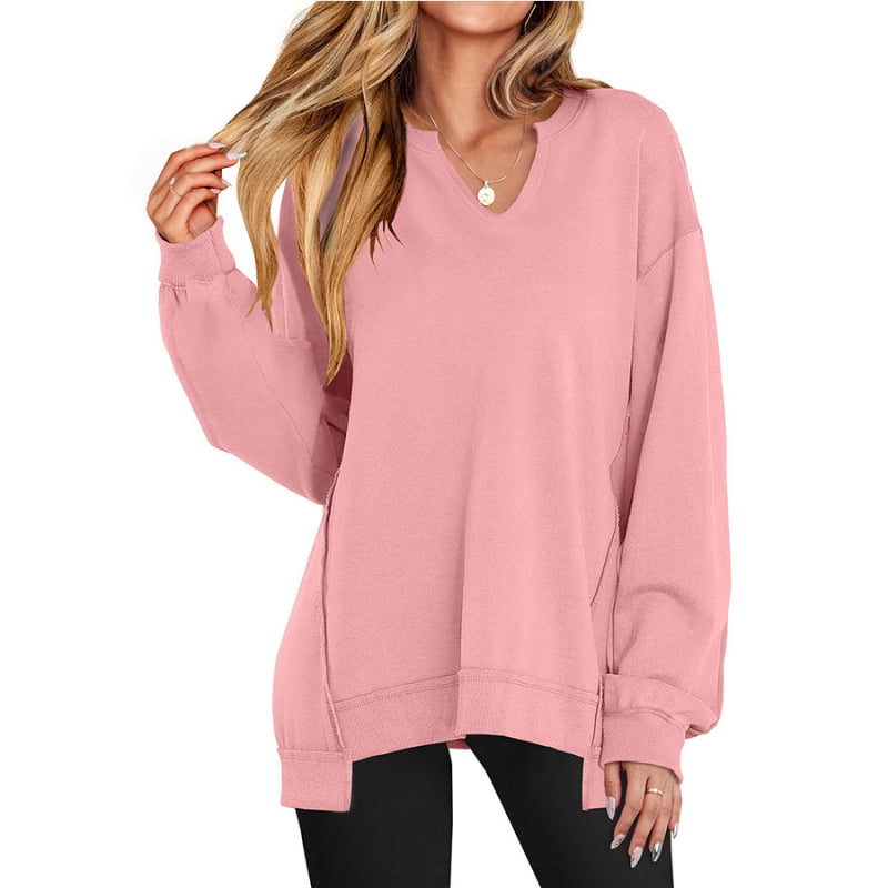 Effortless Tunic Top for Women with V Neck Long Sleeve Oversized Relaxed Style