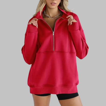 Cozy Oversized Sweatshirt for Women with Half Zip Collar Long Sleeve Pullover Relaxed Style