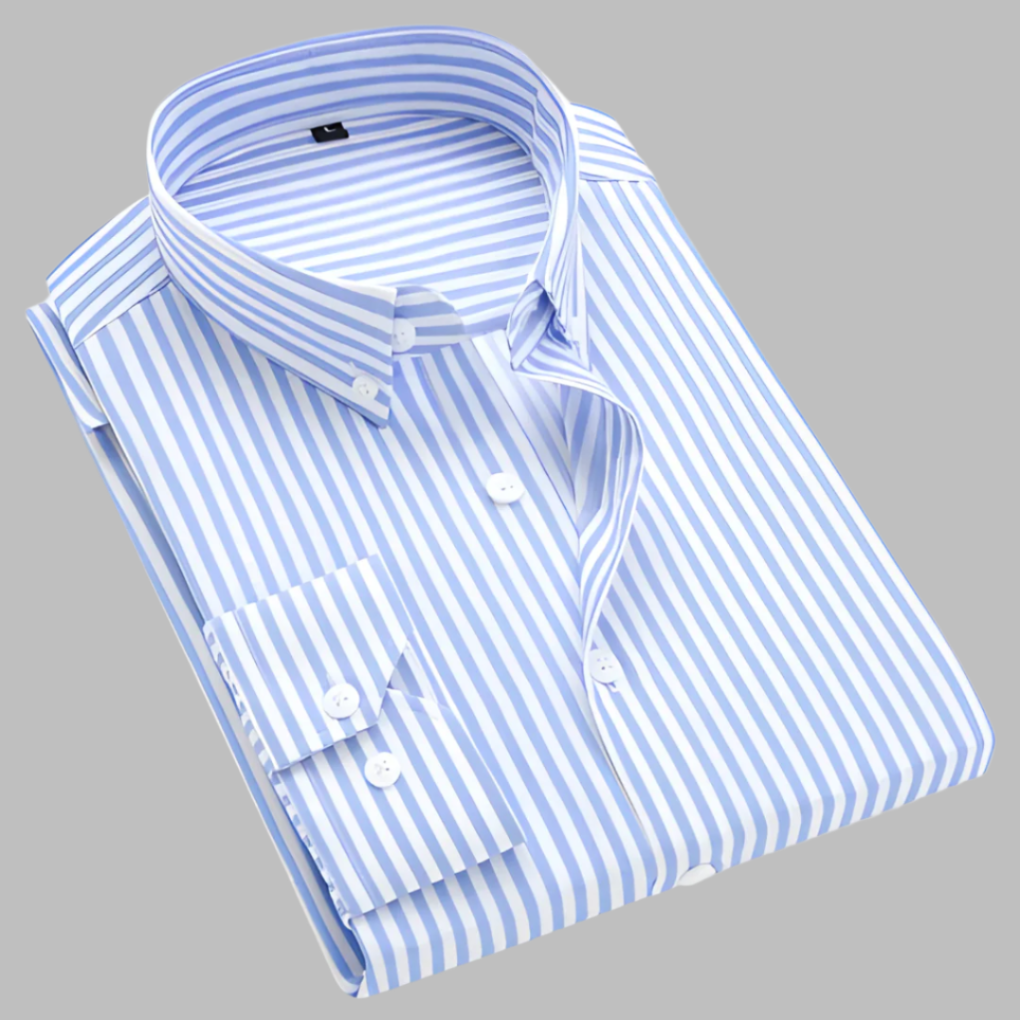 Classic Oxford Shirt for Men with Spread Collar Long Sleeve Button Up Striped Slim Fit Style