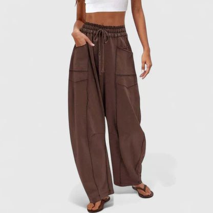 Effortless Khaki Cargo Wide Leg Pants for Women with High Waist Drawstring Patch Pocket Relaxed Style