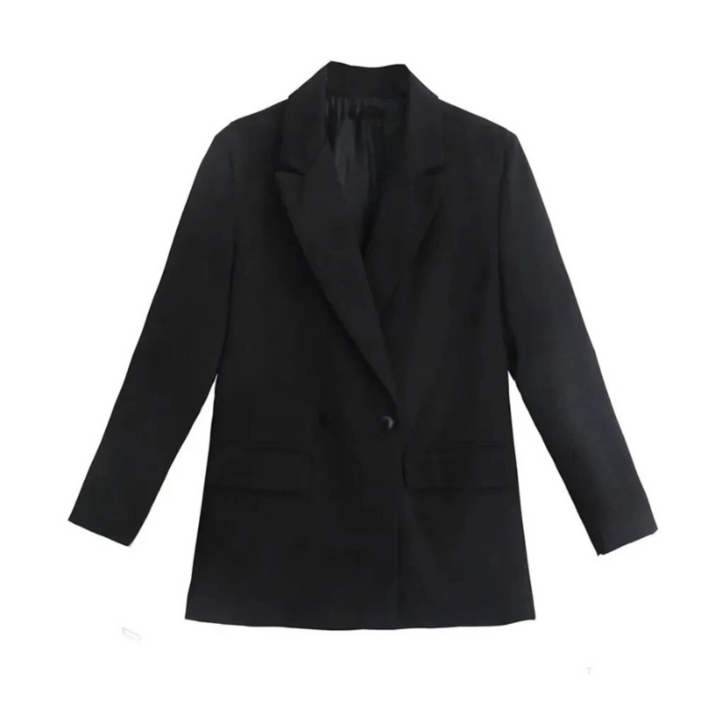 Elegant Blazer for Women with Notched Lapel Long Sleeve Double Breasted Oversized Style
