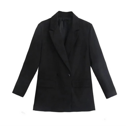 Elegant Blazer for Women with Notched Lapel Long Sleeve Double Breasted Oversized Style