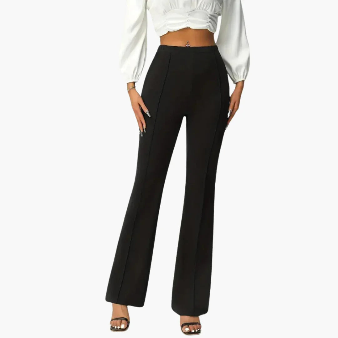 Elegant Black Pants for Women with High Waist Fitted Flared Seam Detail Tailored Style