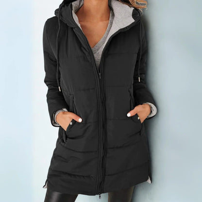 Elegant Puffer Jacket for Women with Hooded Zip Front Drawstring Waist Relaxed Style