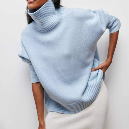 Comfortable Knit Sweater for Women with Turtleneck Short Sleeve Oversized Poncho Style