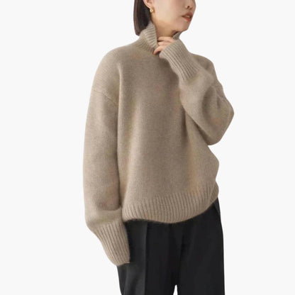 Comfortable Ribbed Turtleneck Sweater for Women with High Neck Long Sleeve Oversized Cozy Knit Style