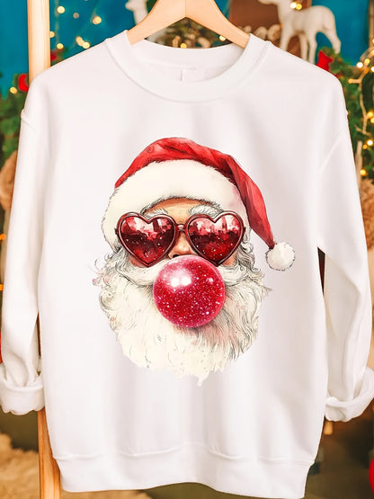 Comfortable Santa Graphic Christmas Tacky Sweater for Women with Crew Neck Long Sleeve Oversized Pullover Style