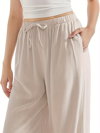 Effortless Linen Wide Leg Pants for Women with High Waist Flowing Relaxed Casual Style