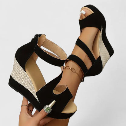 Comfortable Black Orthopedic Wedge Sandals for Women with Ankle Strap Espadrille Platform Open Toe Style