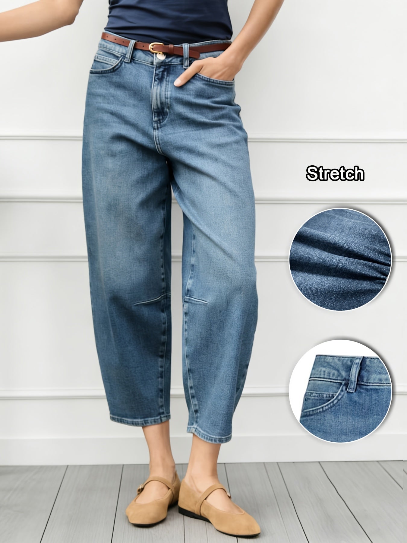 Effortless Relaxed Blue Barrel Jeans for Women with High Waist Curved Leg