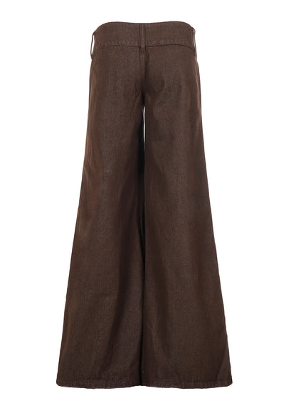 Effortless Dark Brown Buckle Jeans for Women with Low Rise Wide Leg Belted Relaxed Style