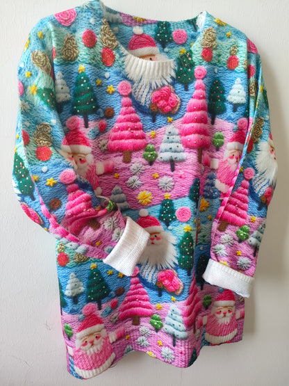 Cozy Christmas Tacky Sweater for Women with Crew Neck Long Sleeve Santa Print Oversized Knit Style