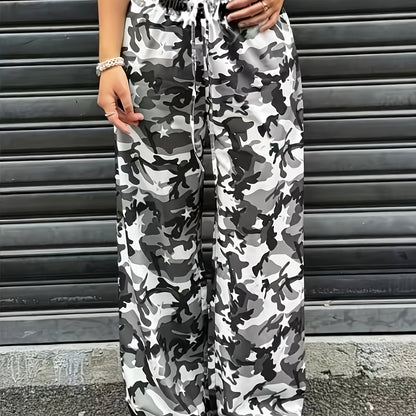 Effortless Camo Pants for Women with High Waist Drawstring Wide Leg Relaxed Streetwear Style