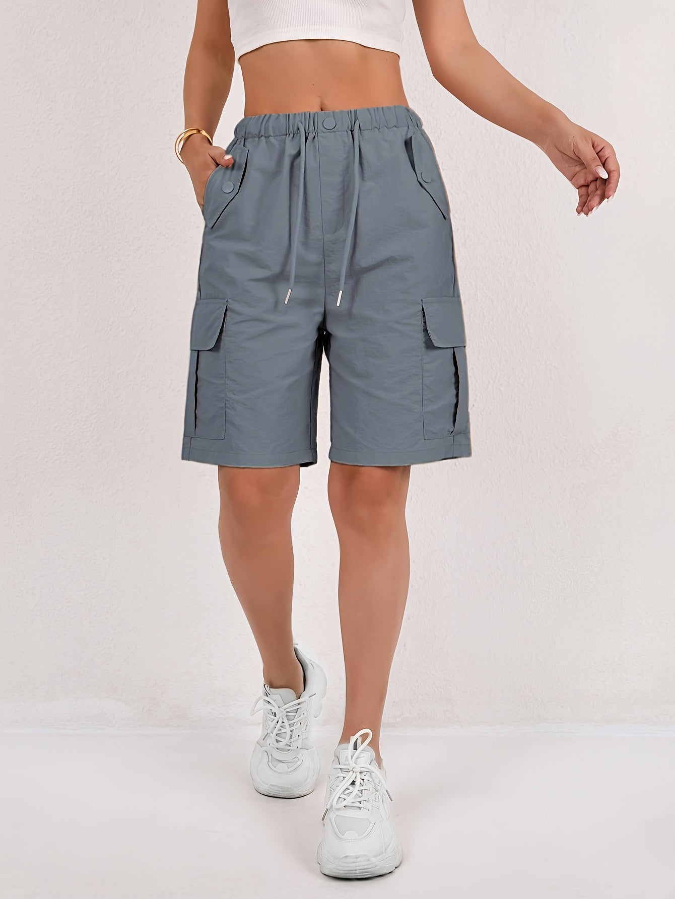 Effortless Pink Cargo Shorts for Women with High Waist Drawstring Button Pocket Relaxed Casual Style