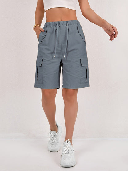 Effortless Pink Cargo Shorts for Women with High Waist Drawstring Button Pocket Relaxed Casual Style