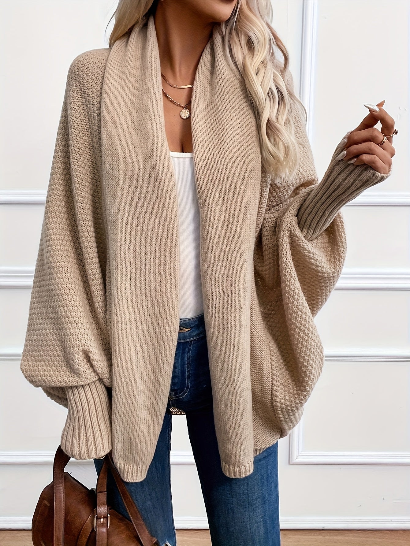 Comfortable Waterfall Knit Cardigan for Women with Shawl Collar Dolman Sleeve Oversized Relaxed Style