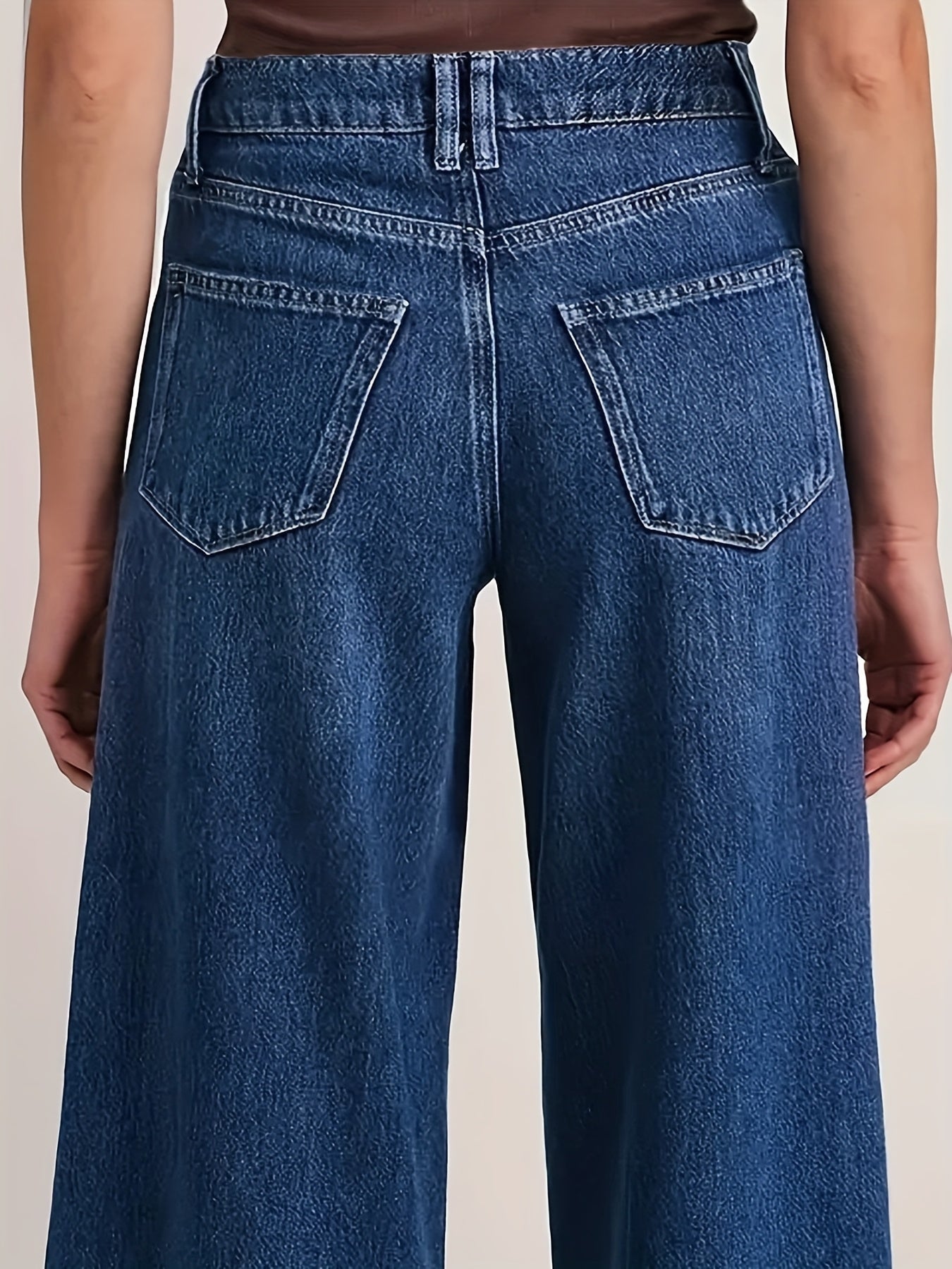 Effortless Blue Denim High Waisted Jeans for Women with Wide Leg Pintuck Seam Relaxed Style