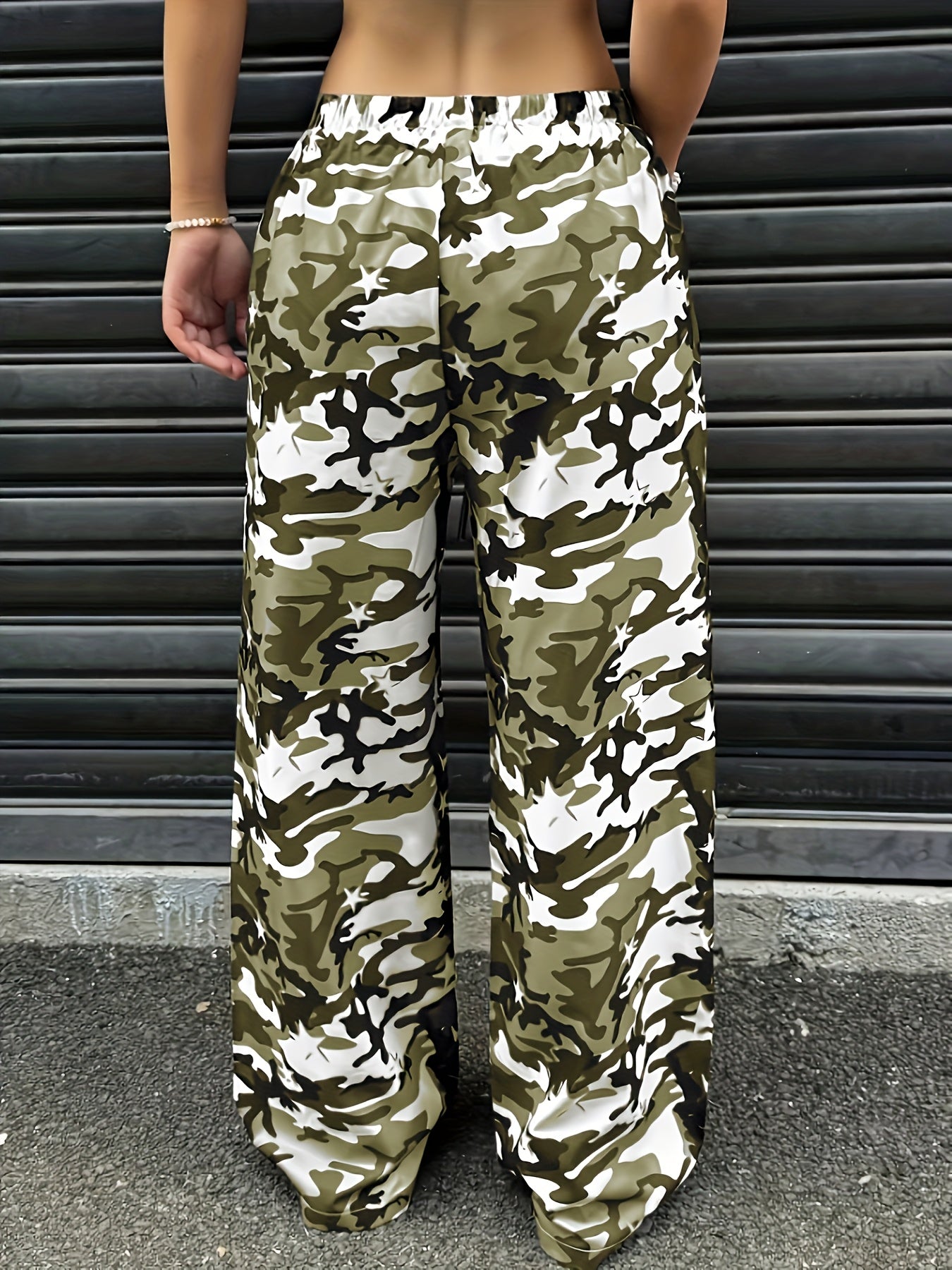 Effortless Camo Pants for Women with High Waist Drawstring Wide Leg Casual Style