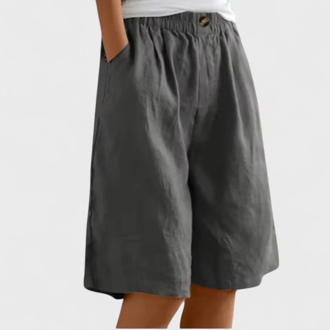 Effortless Linen Shorts for Women with High Waist Elastic Waistband Pleated Wide Leg Casual Style