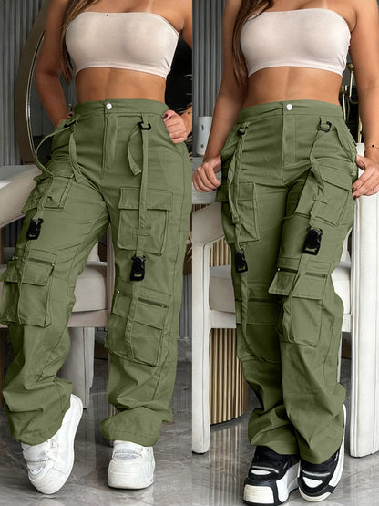 Effortless Cargo Pants for Women with High Waist Multi Pocket Wide Leg Utility Style