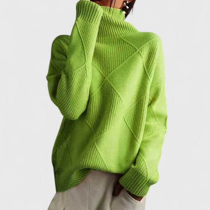 Comfortable Diamond Quilted Sweatshirt for Women with Turtleneck Long Sleeve Relaxed Oversized Knit Style