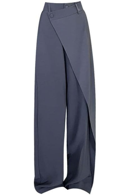 Effortless Wrap Front Wide Leg Pants for Women with High Waist Button Closure Relaxed Style