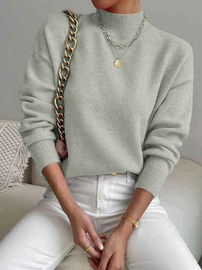 Comfortable Knit Sweater for Women with Mock Neck Long Sleeve Relaxed Oversized Style