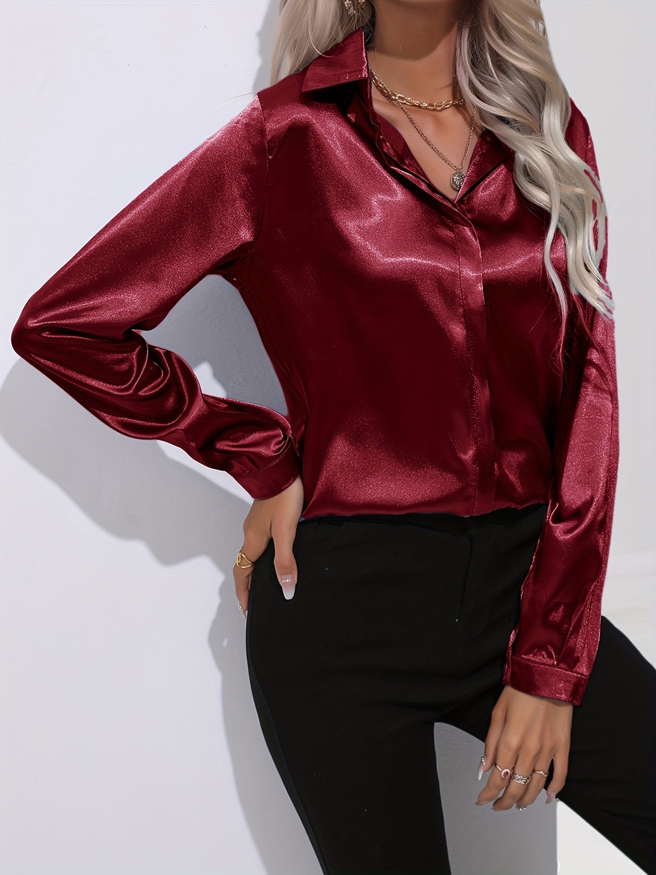 Donna | Women’s Button Down Long Sleeve Satin Blouses