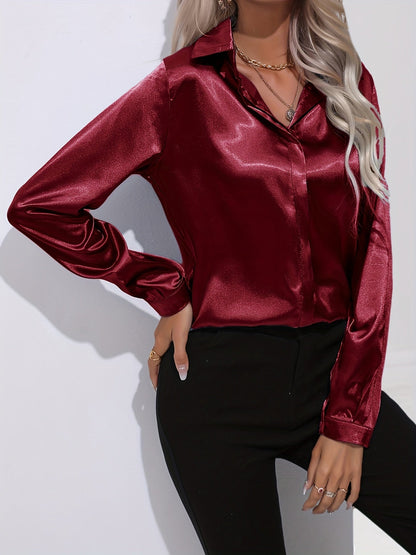 Donna | Women’s Button Down Long Sleeve Satin Blouses