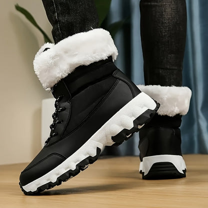 Warm Lace Up Snow Boots for Women with Faux Fur Cuff Chunky Grip Sole Winter Snowproof Style