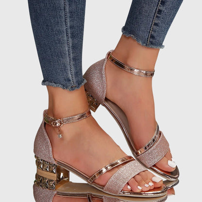 Comfortable Orthopedic Sandals for Women with Ankle Strap Block Heel Gold Trim Open Toe Dress Sandal Style