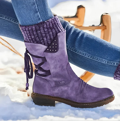 Cozy Suede Winter Boots for Women with Knit Cuff Lace Up Side Zip Style