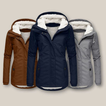 Effortless Sherpa Fleece Jacket for Women with Hooded Long Sleeve Zip Front Drawstring Waist Style
