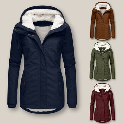 Effortless Sherpa Fleece Jacket for Women with Hooded Long Sleeve Zip Front Drawstring Waist Style
