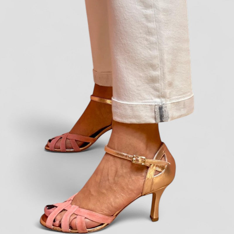 Elegant Kitten Heels for Women with Open Toe Ankle Strap Strappy Sandal Style