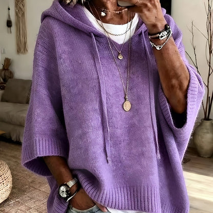 Comfortable Knit Oversized Hoodie for Women with Hooded Neck Half Sleeve Batwing Relaxed Style