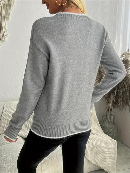 Comfortable Snowflake Women's Christmas Sweater with Crew Neck Long Sleeve Relaxed Oversized Knit Style