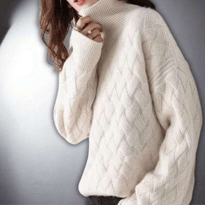 Comfortable Basketweave Knit Sweater for Women with Turtleneck Long Sleeve Relaxed Oversized Style