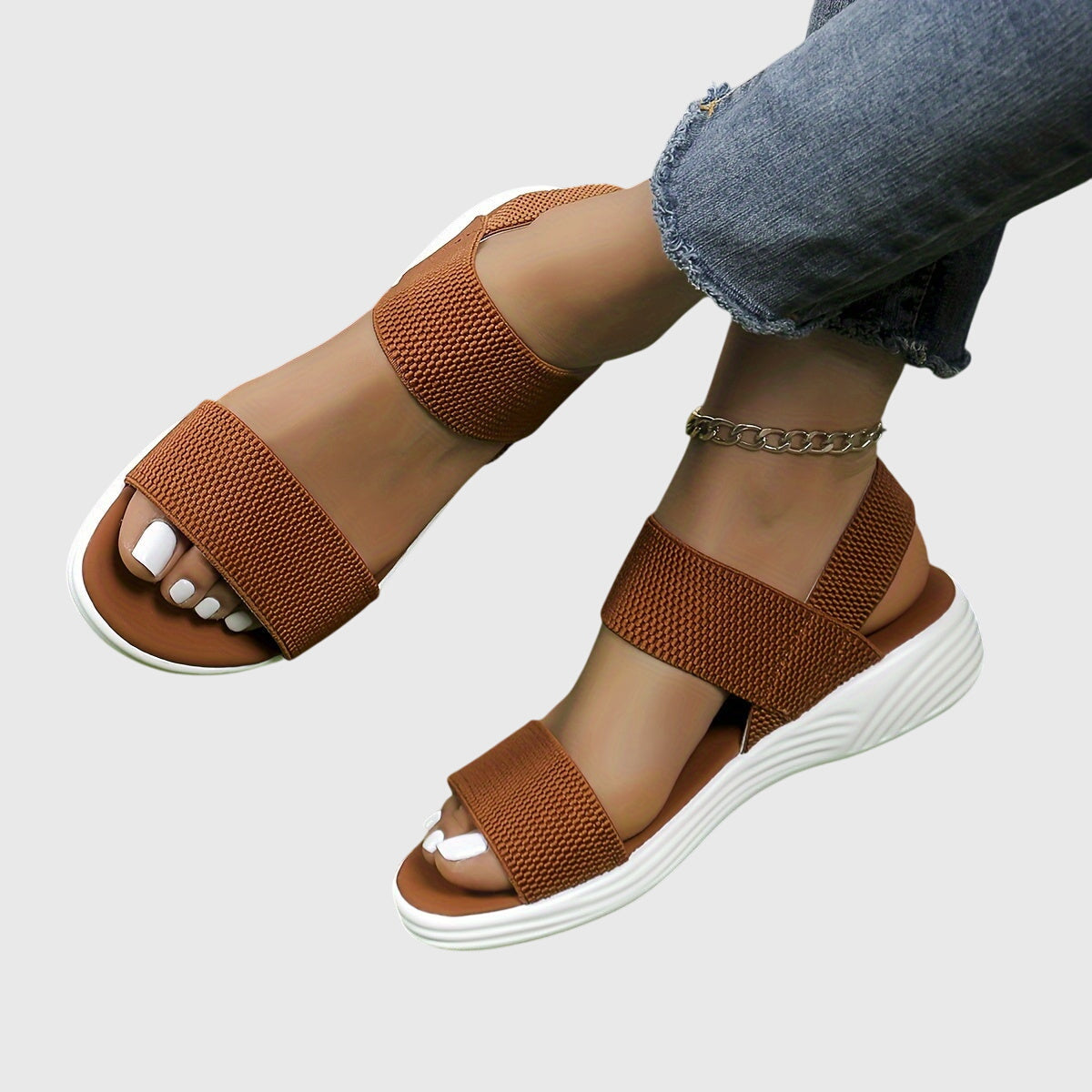 Comfortable Orthopedic Sandals for Women with Double Elastic Strap White Platform Open Toe Casual Style