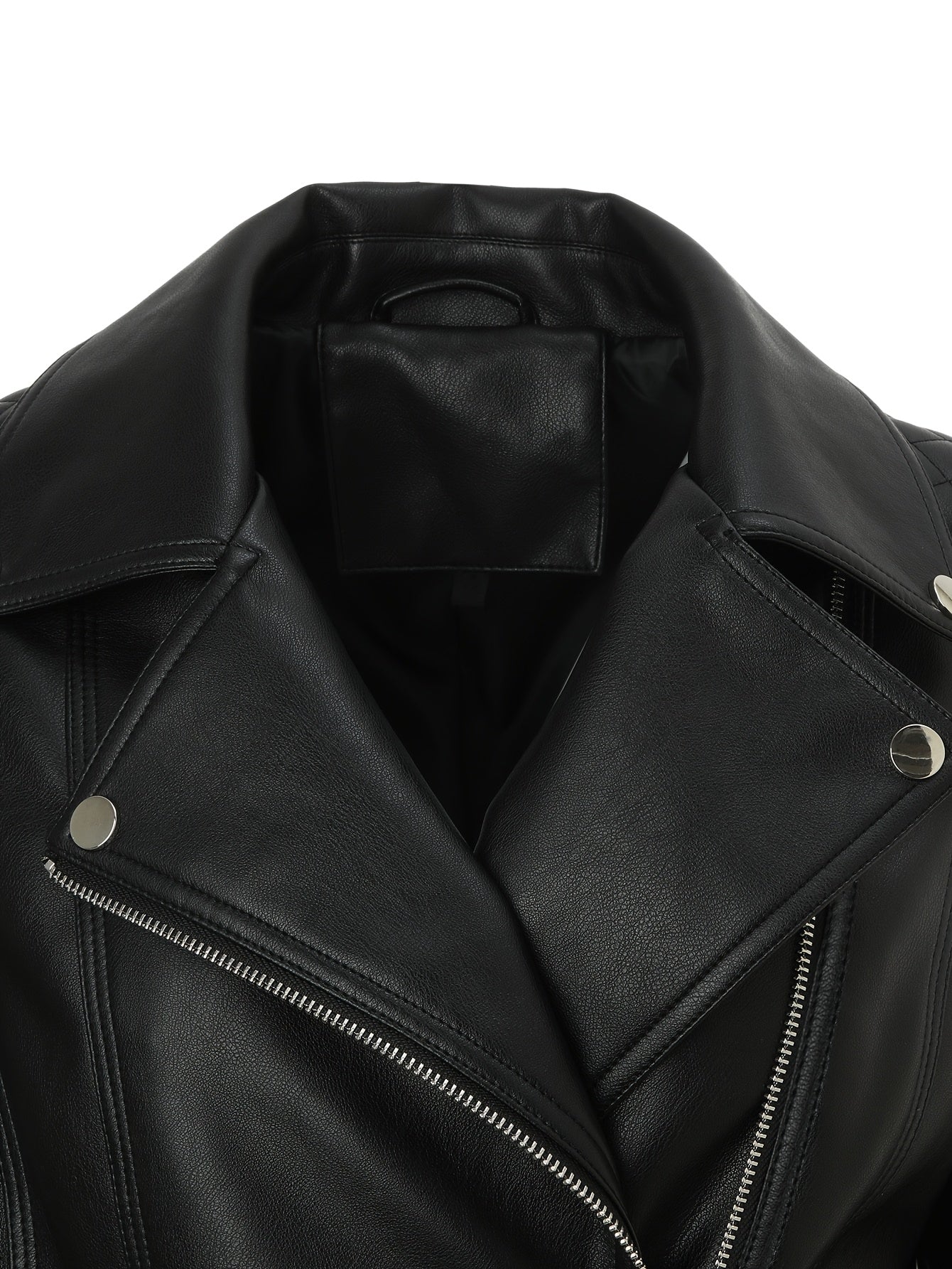 Elegant Leather Moto Jacket for Women with Notch Lapel Asymmetric Zip Front Fitted Style