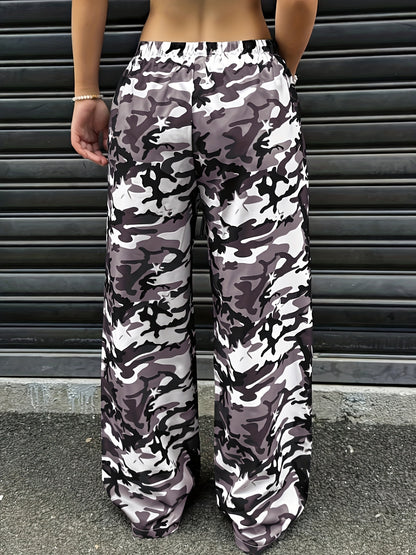 Effortless Camo Pants for Women with High Waist Drawstring Wide Leg Relaxed Streetwear Style
