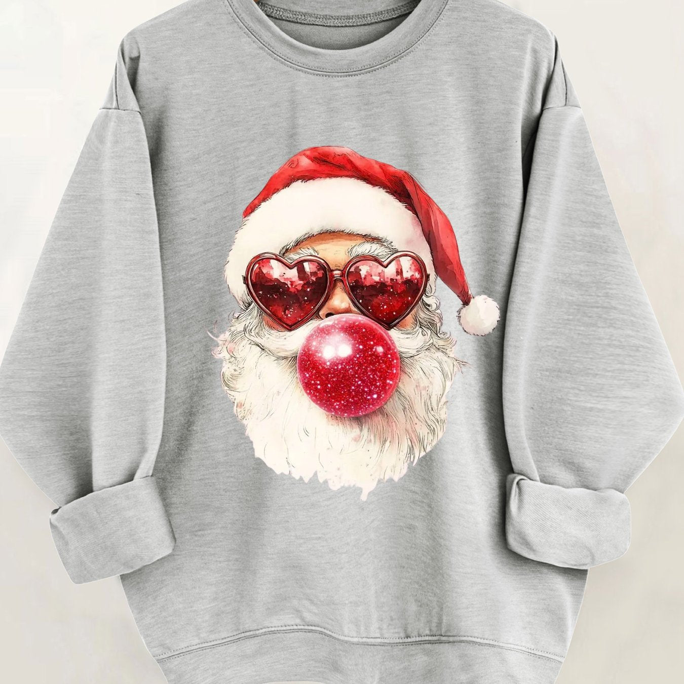 Comfortable Santa Graphic Christmas Tacky Sweater for Women with Crew Neck Long Sleeve Oversized Pullover Style