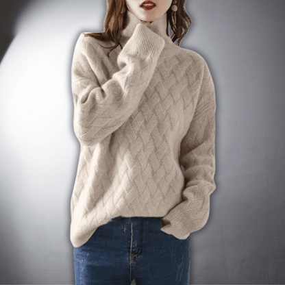 Comfortable Basketweave Knit Sweater for Women with Turtleneck Long Sleeve Relaxed Oversized Style
