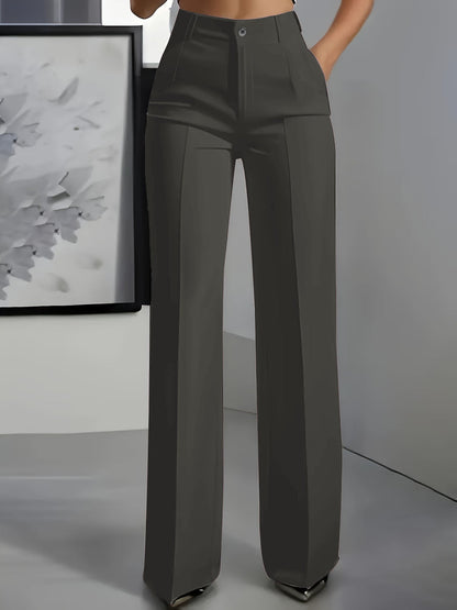 Elegant Tailored Wide Leg Pants for Women with High Waist Button Front Pleated Office Style