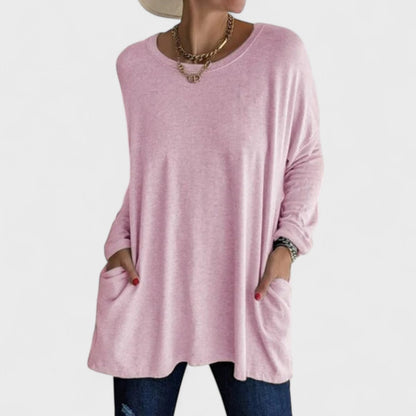 Comfortable Oversized Tunic for Women with Crew Neck Long Sleeve Side Pocket Relaxed Style