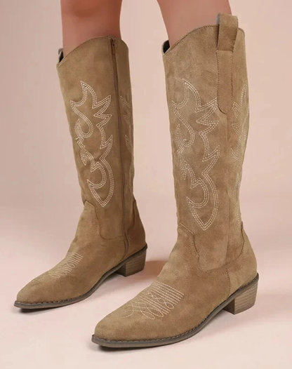 Stylish Embroidered Cowboy Boots for Women with Pointed Toe Stacked Heel Western Style