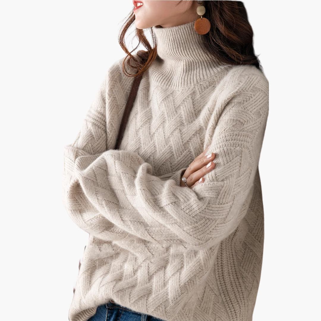 Cozy Cable Knit Turtleneck Sweater for Women with High Neck Long Sleeve Oversized Relaxed Style