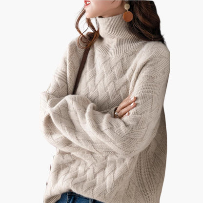 Cozy Cable Knit Turtleneck Sweater for Women with High Neck Long Sleeve Oversized Relaxed Style