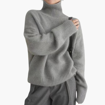Comfortable Ribbed Turtleneck Sweater for Women with High Neck Long Sleeve Oversized Cozy Knit Style