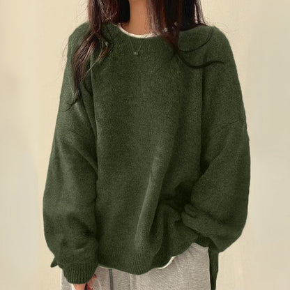 Comfortable Oversized Sweater for Women with Crew Neck Balloon Sleeve Ribbed Cuff Relaxed Knit Style